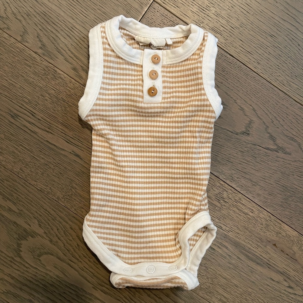 City mouse sleeveless striped ribbed button onesie
